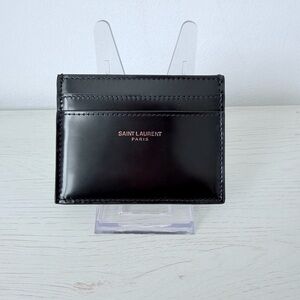 Saint Laurent Black Patent Leather Card Case with Gold Logo